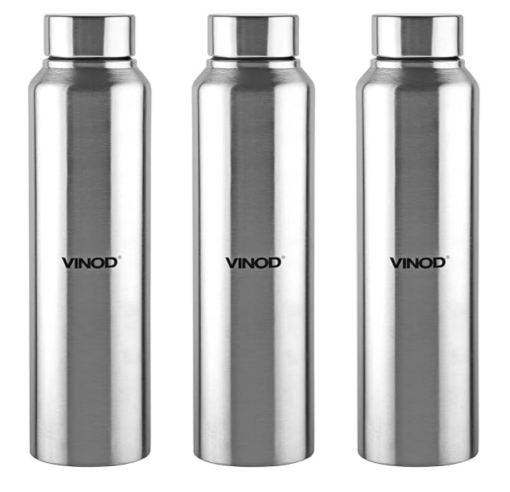 Vinod Frost Fridge Water Bottle with Fabricated 18/8 Stainless Steel Coating Inside and Outside (Pack of 3) - Useful for School, College, Office, Gym Etc (Silver)